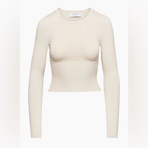 Aritzia Babaton Sculpt Long Sleeve Corset Top, Matte Pearl, Small